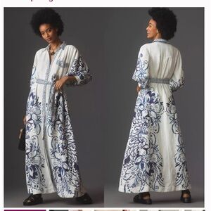 Anthropologie Maeve Irene Linen Maxi Shirt Dress